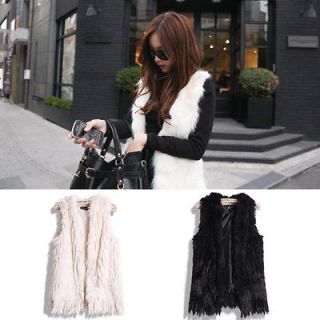 Love Women lady Tassel Faux Rabbit Fur Short Vest Jacket white Black