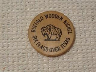 Buffalo Wooden Nickel, Six Flags Over Texas, Dallas Ft Worth