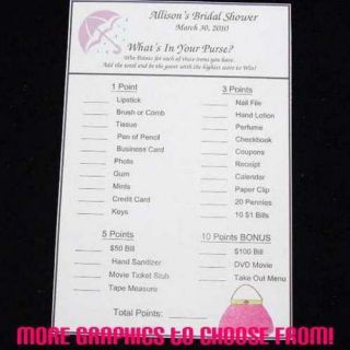 Bridal Shower Game Cards ~ What’s In Your Purse? ~ Personalized