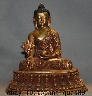 Tibetan Buddhism Bronze 24K Gold Buddhist Robe Medicine Buddha Statue