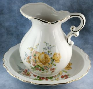 Vintage Royal Crown Porcelain China Small 5.5 Floral Pitcher and Bowl