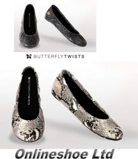 NEW DESIGN EVE BUTTERFLY TWISTS FOLD UP BALLET PUMPS FLATS SHOE SIZE S