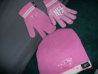 NFL New England Patriots Fuschia Pink & White Hat Glove Set Women Girl