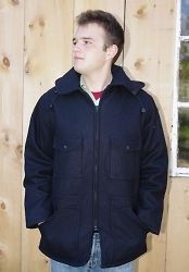 Johnson Woolen Mills Detachable Hood Jacket Navy Blue MADE IN THE USA