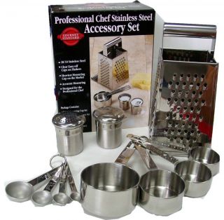 New PRO Chefs Kit Cheese Grater, Measuring cups, spoons, Shakers 18