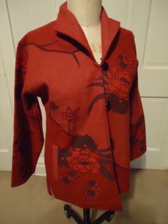 WOOLCO** (L) VINTAGE, Red Wool Button Down Jacket, W/FLORAL