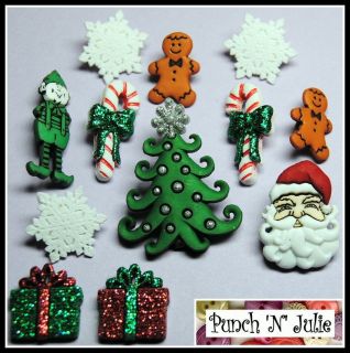   Santa Tree Presents Elf Gingerbread Men Candy Snowflakes Buttons