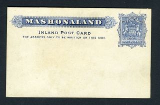 SOUTH AFRICA. MASHONALAND STATIONERY. 1d BLUE POST CARD. RHODESIA