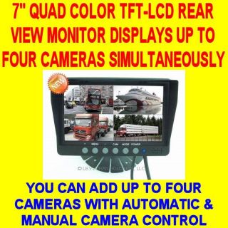 QUAD COLOR REAR VIEW MONITOR BACKUP CAR TRUCK RV TRAILER   UP TO