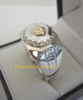 10K Gold Medusa Head Versace 925K Sterling Silver Ring w Cubics