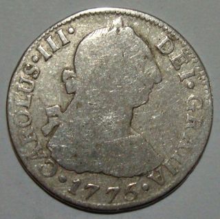 1775 Mexico Colonial CAROLUS III FM 2 REALES Silver Coin