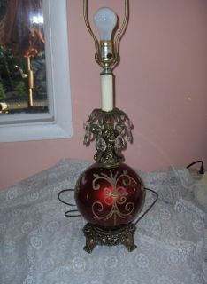 Table Lamp Cherubs Grapevine Candy Apple Red Glass Base Austrian Cryst