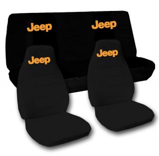 Jeep wrangler YJ front+back car seat covers solid black w/Jeep,CHOOSE