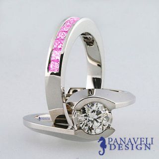 ct Round Cut Diamond & Pink Sapphire Bridal Ring Set 18k White Gold