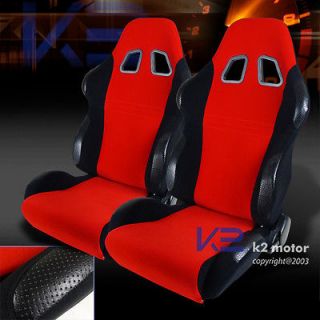 PAIR RED/BLACK FULL RECLINABLE SPORT RACING SEATS w/ SLIDER
