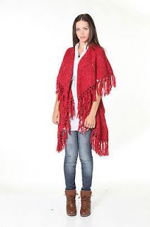 URUGUAY Merino Wool Yarn Poncho Wrap Shawl knit Vest Cape Fair Trade