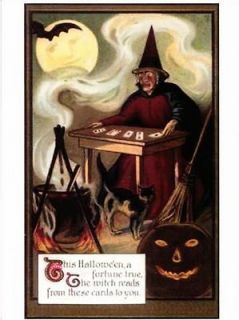 Halloween Witch Fortune Teller Playing Card Reader Repro Postcard #76
