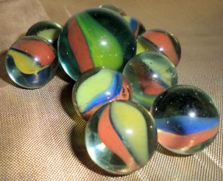 10 Collectible Vintage 5/8 Multicolor Cats Eye Glass Marbles + 1