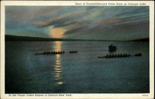 Cayuga Lake NY Scull Boat Race Dusk Scene Postcard