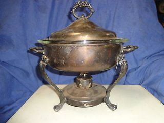 Vintage Chafing Dish Silver Plated with 2 quart pyrex insert and