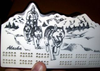 Alaska Cribbage Board   Dog Musher engraved very nice