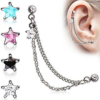 Cartilage Earring***Double Chained with Star Gem
