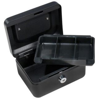 BARSKA 6 Inch Small Steel Cash Box Safe w/ Removable Tray and Key Lock