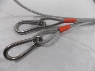STEEL CABLE   APPROX 8 WITH CARABINERS   VINYL COVERED ROPE   NEW