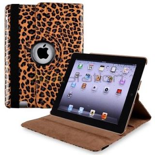 3rd 4th Retina Display Brown Leopard 360 Degree Swivel Leather Case