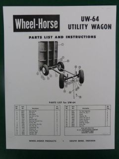 1964 WHEEL HORSE TRACTOR UW 64 UTILITY WAGON PARTS LIST MANUAL