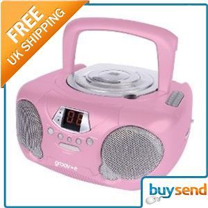 Groov E Boombox Portable CD Player With Radio Pink Stereo Travel Party