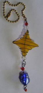 Yellow stained glass Star ceiling fan light pull free shipping
