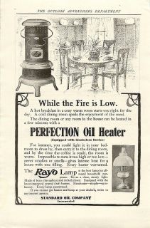 1908 Perfection Oil Heater, Rayo Lamp Print Ad