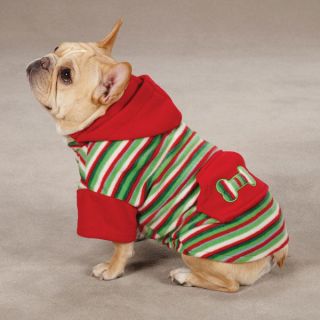 Casual Canine Christmas Fleece Dog Hoodies Striped Holiday Puppy
