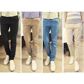 Fashion Korea Mens Casual Slim Fit Skinny Pants Cotton Straight Long