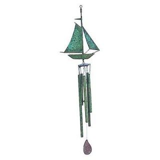 New Sailboat Wind Chime Brass Rod Copper Tube Chimes Blue Verde Wooden