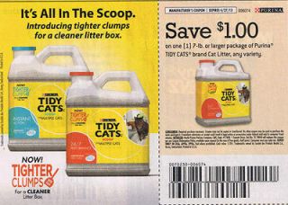 listed 20 Coupons $1/1 Tidy Cats Litter 7 lb+ any variety exp 4/27