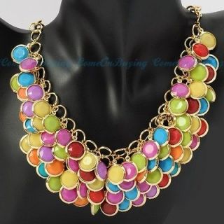 Fashion Golden Chain Lots Circles Colorized Resin Beads Pendant Bib