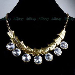 Fashion Golden chain ox horn White Rhinestones pendant necklace al0040