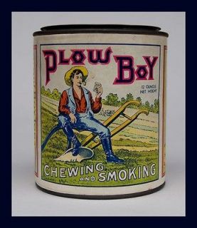 Image of Plow Boy Chewing and Smoking Tobacco Tin Black Border Plow