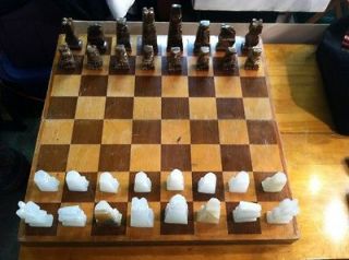 large wooden chess board/storage Box 24x24 W/ Stone Chess Set