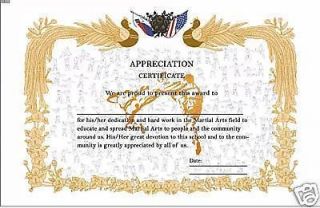 Tae Kwon Do APPRECIATION Certificate Taekwondo