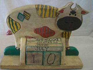 WOODEN HAND PAINTED COW PERPETUAL CALENDAR