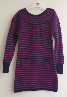 Christiane Celle Navy Blue and Pink Striped Girls Dress 100% Cashmere