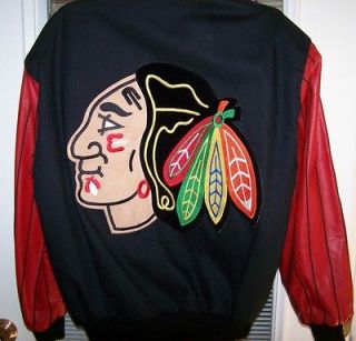JEFF HAMILTON JACKET NHL CHICAGO BLACKHAWKS cotton & Leather sleeves