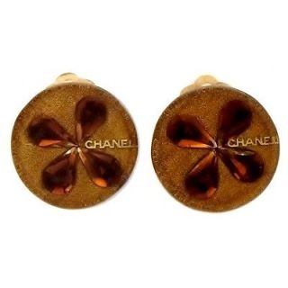 Authentic vintage Chanel earrings CC logo rhinestone clover COCO #