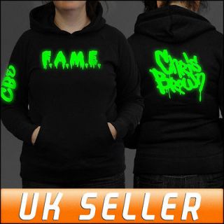 Chris Brown F.A.M.E fame Ladies Black Hoody Front Back & Sleeve GLOW