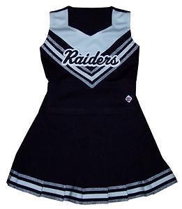 LITTLE GIRLS 2 pc CDT CHEER UNIFORM BLACK WHITE SILVER RAIDERS   YOUTH