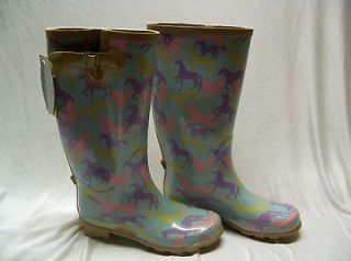Cowboy Rubber Muck Barn Rain Boots Painted Ponies Horse shoes Ladies