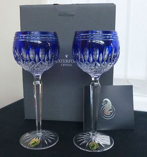 Waterford Crystal Clarendon Cobalt Blue Hock Glasses x2 Brand New Mint
